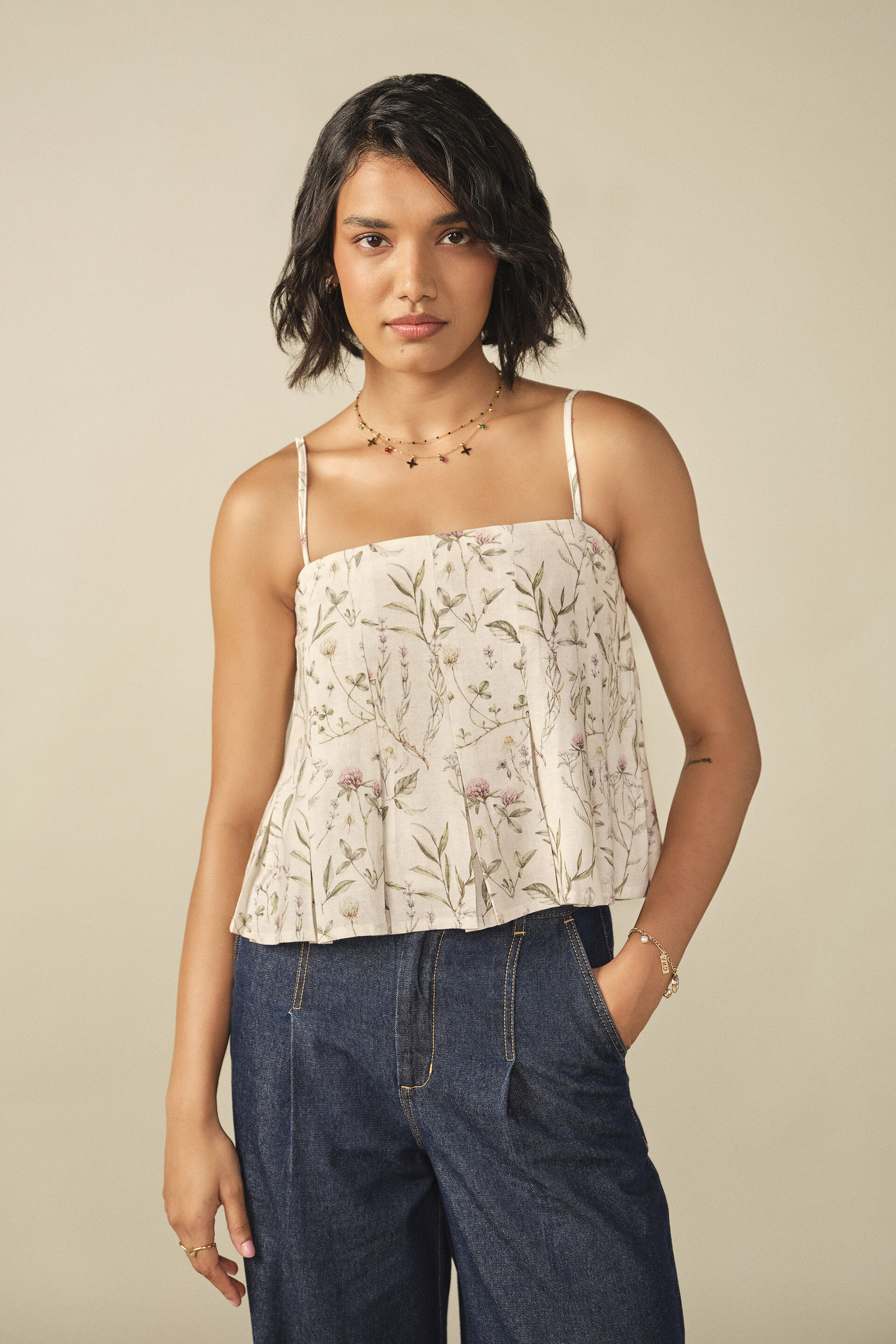 Printed Floral Crop Top in White